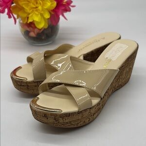 A. Giannetti Cream Wedge Sandals with Crisscross Straps MCW7857E